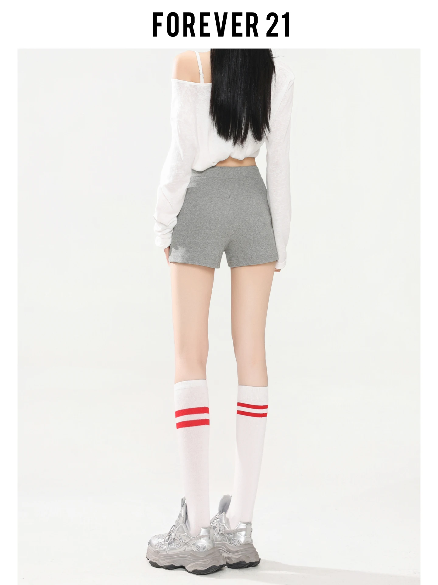 Shorts Casuales de Pierna Recta con Cordón y Cintura Baja en Gris de Forever 21, Pantalones Deportivos Americanos para Mujer, Shorts Cortos que Cubren los Glúteos