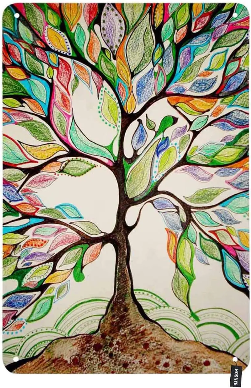 HOSNYE Love Trees Tin Sign Nature Ecology Colorful Leaves Field Soil Vintage Metal Tin Signs for Men Women Wall Art Decor fo 1pc