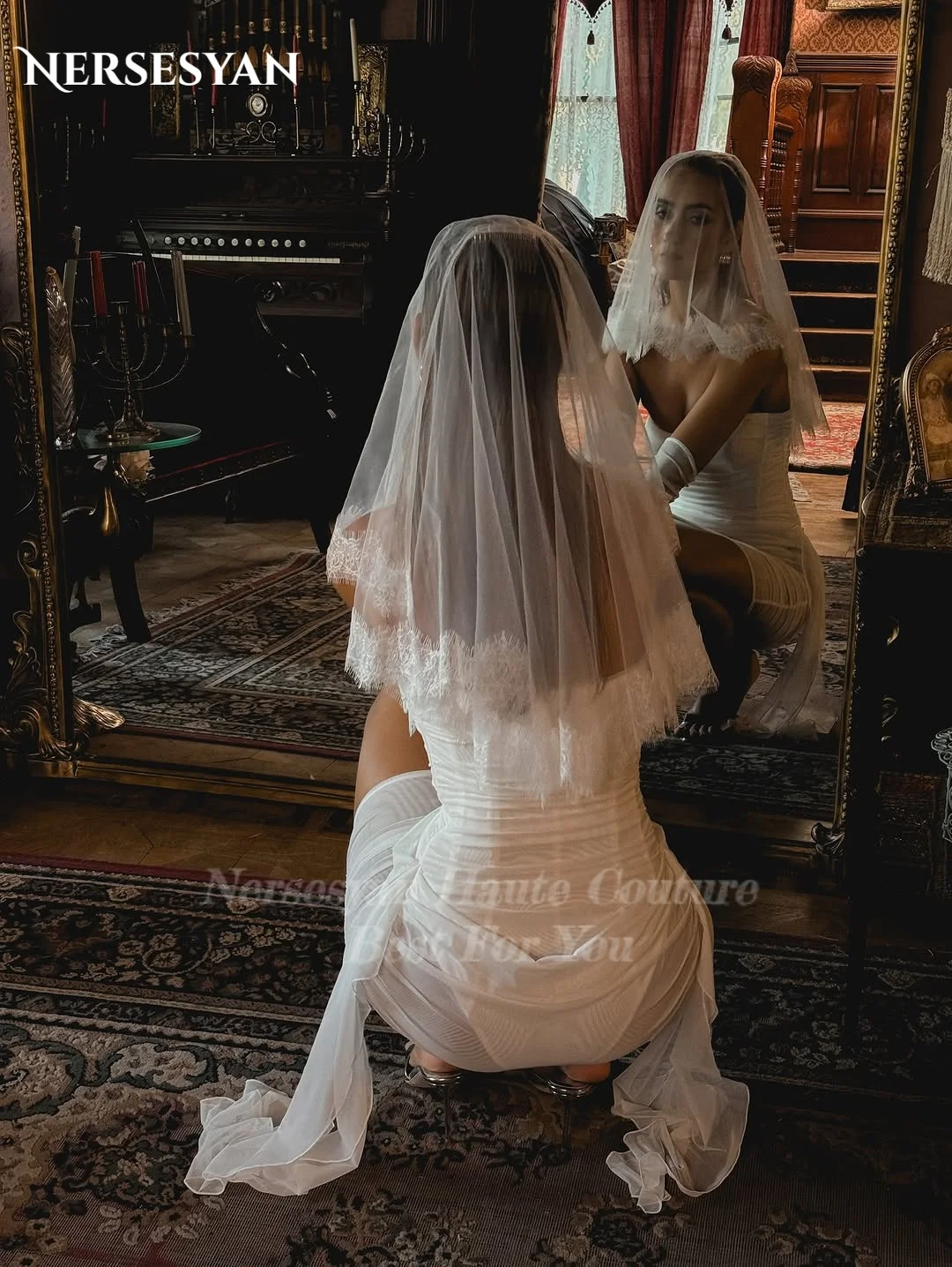 Nersesyan Sexy Brautkleider Schulterfrei Bänder Plissee Mini Brautkleid Bodycon Verlobung Braut Party Kleider Maßgeschneidert