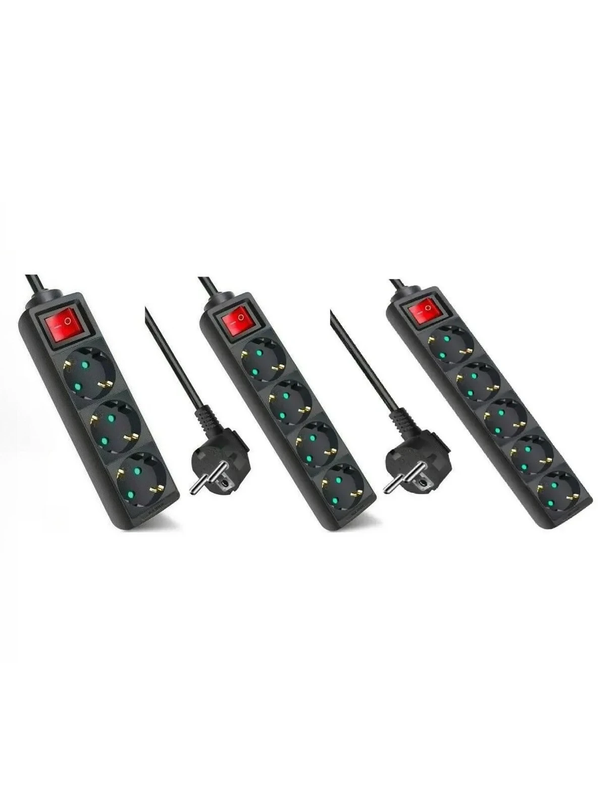 Maxia market - 3 meter electric extension strip with 3/4/5 plugs and black switch