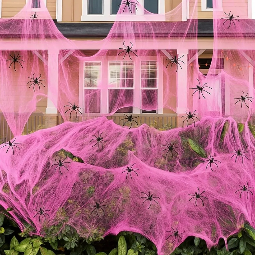 Scene Layout Stretchable Spider Cobwebs Elastic Gothic Spider Silk Web Creepy Pink Fake Spider Web Party Decoration
