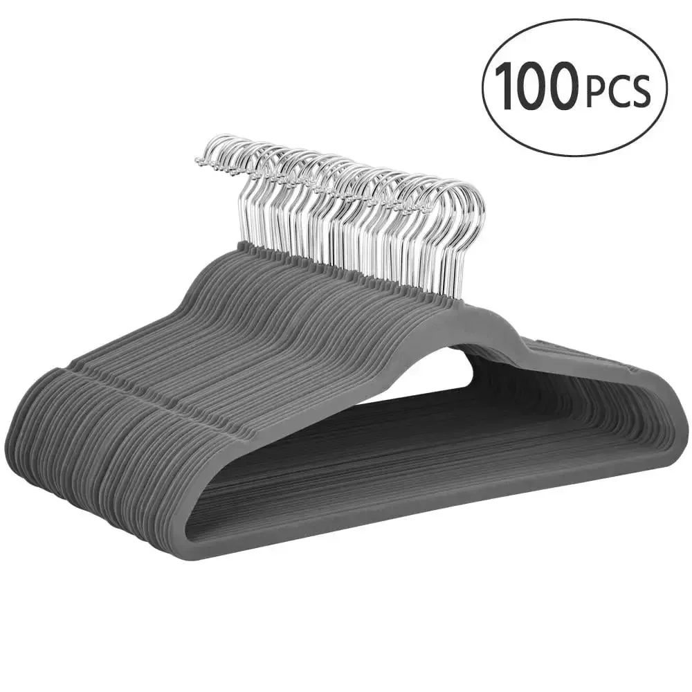 

Heavy Duty Non Slip Velvet Clothing Hanger, 100 Pack, Gray