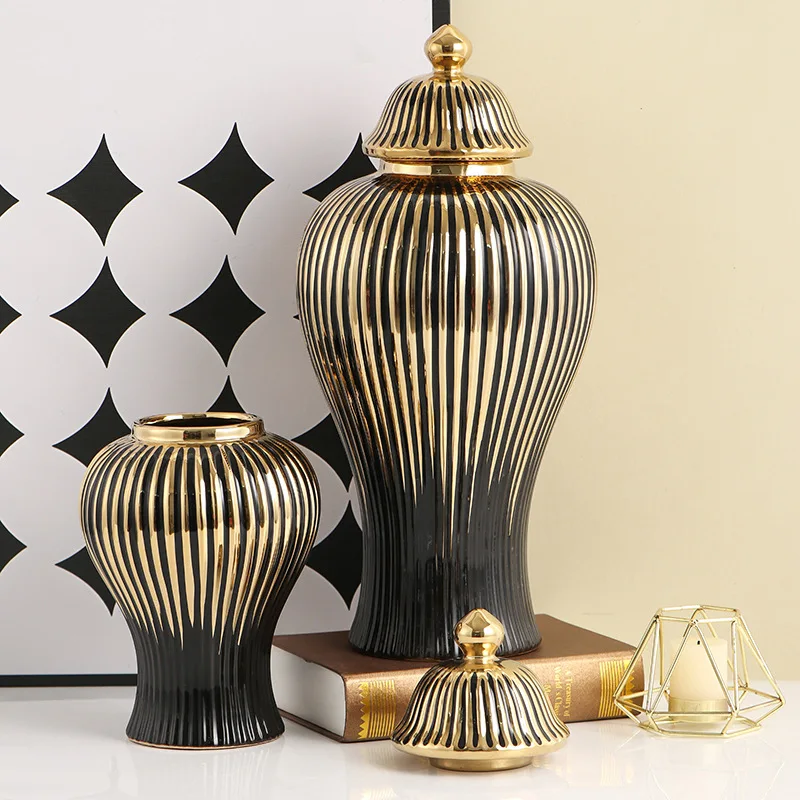 

Ceramic Black Gold General Jar Vase Home Living Room Soft Decoration Ornament