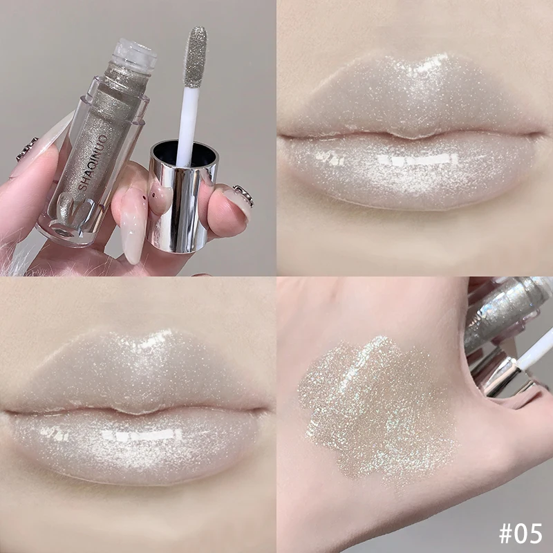 Spiegelnder, wässriger Lipgloss, langanhaltend feuchtigkeitsspendender Lip Tint, cooles Schwarz, Silbergrau, Perlmutt, fein glitzernder Lippenstift, Make-up-Kosmetik – Detail 8