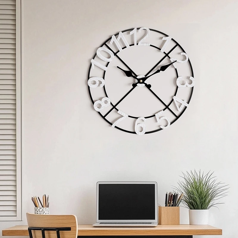 Wall Clock 20 Inches  White  Clock with Unlimited Time Decorative Festival