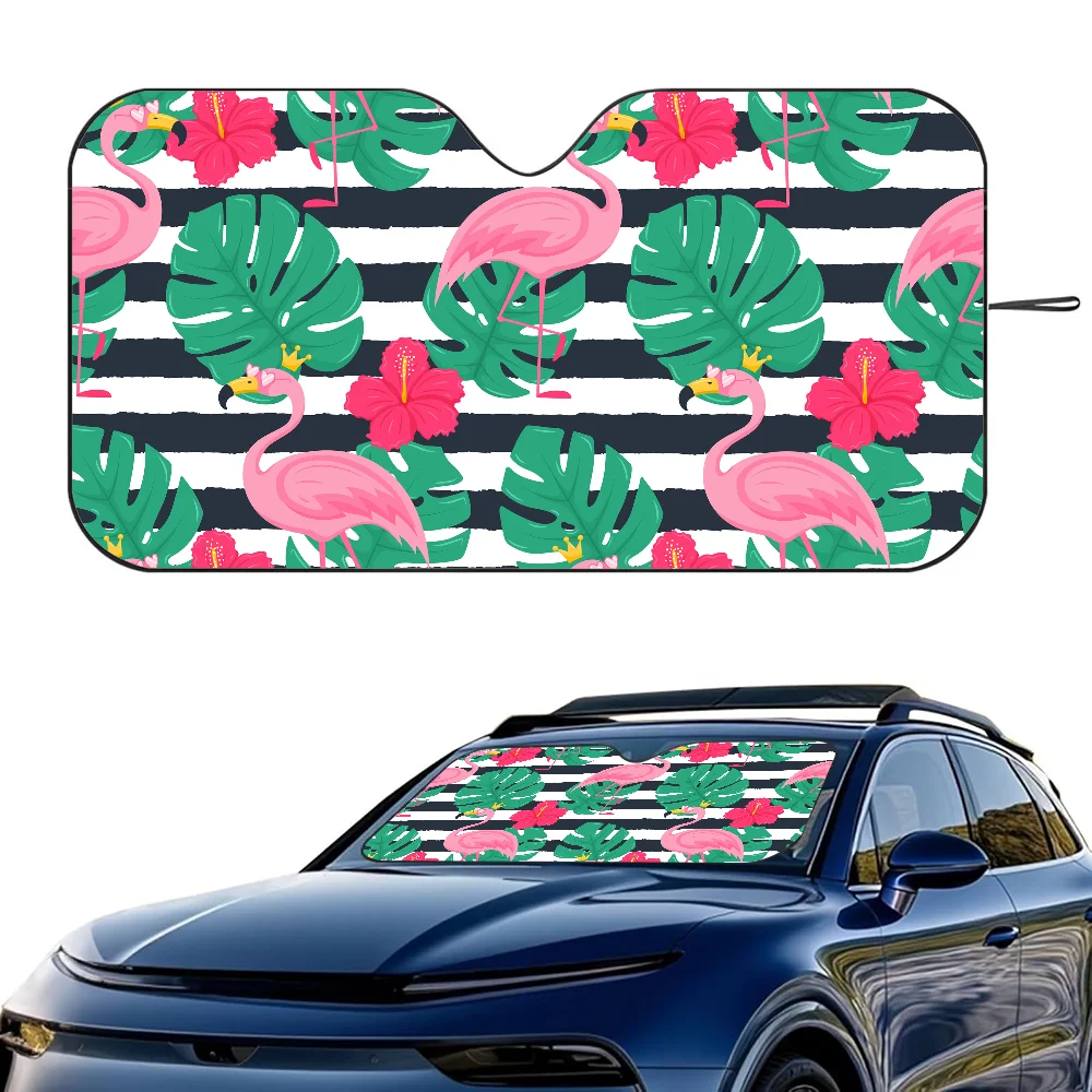 

Cabana Stripe Flamingo Автомобильный солнцезащитный козырек на лобовое стекло Складной трехслойный изоляционный солнцезащитный козырек от присоски Блоки УФ-лучей Солнце