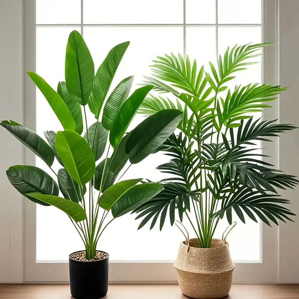 2 Stück 82 cm große Simulation künstlicher Palme und Bananenblätter Topfpflanzen für den Innenbereich, Grünpflanzen, Garten-Topfpflanze – Detail 3