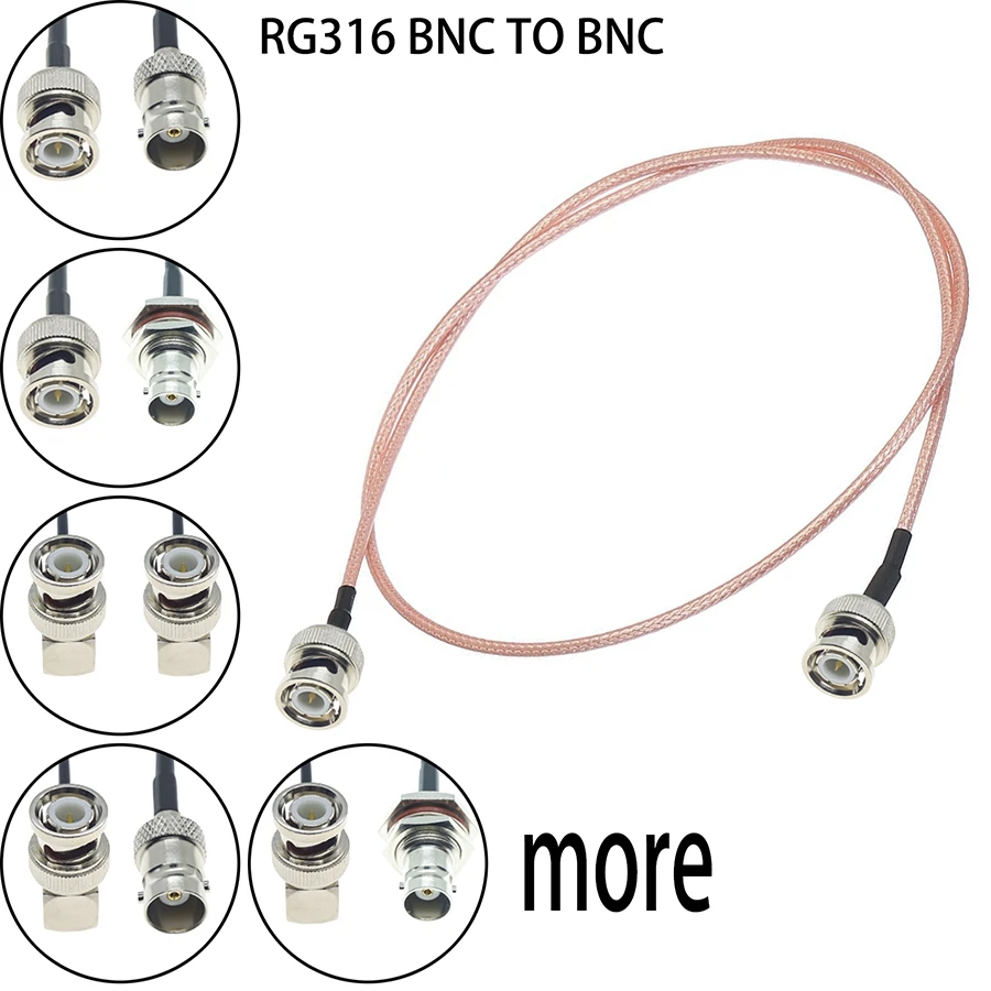 สาย RG316 BNC TO BNC ตัวผู้ตัวเมียตัวเมีย Q9แจ็คตัวขยายขั้วต่อ RF ทองเหลืองทองแดงโคแอกเซียลจัมเปอร์สายพิกเทล