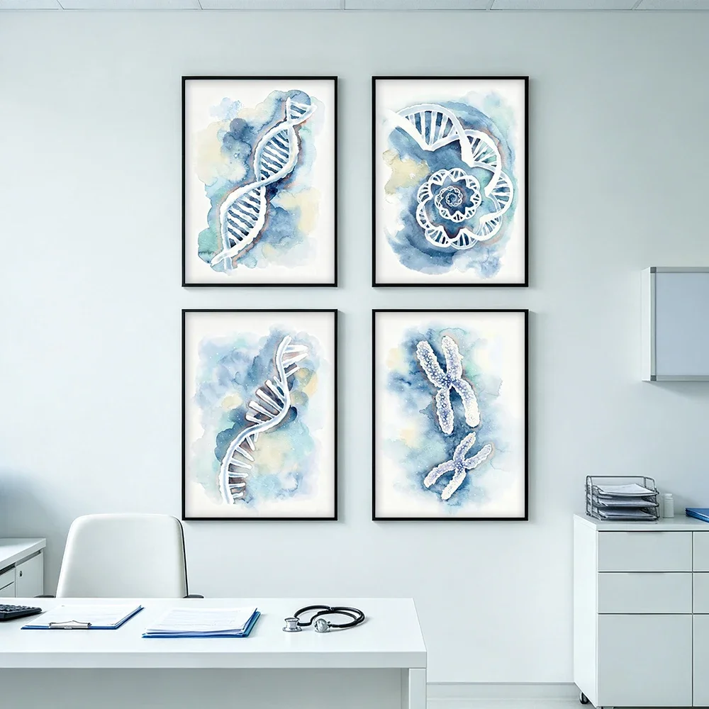 DNA Genetics Wall Art Watercolor Chromosome Biology Poster Molecular Science Print Laboratory Classroom Medical Office Decor