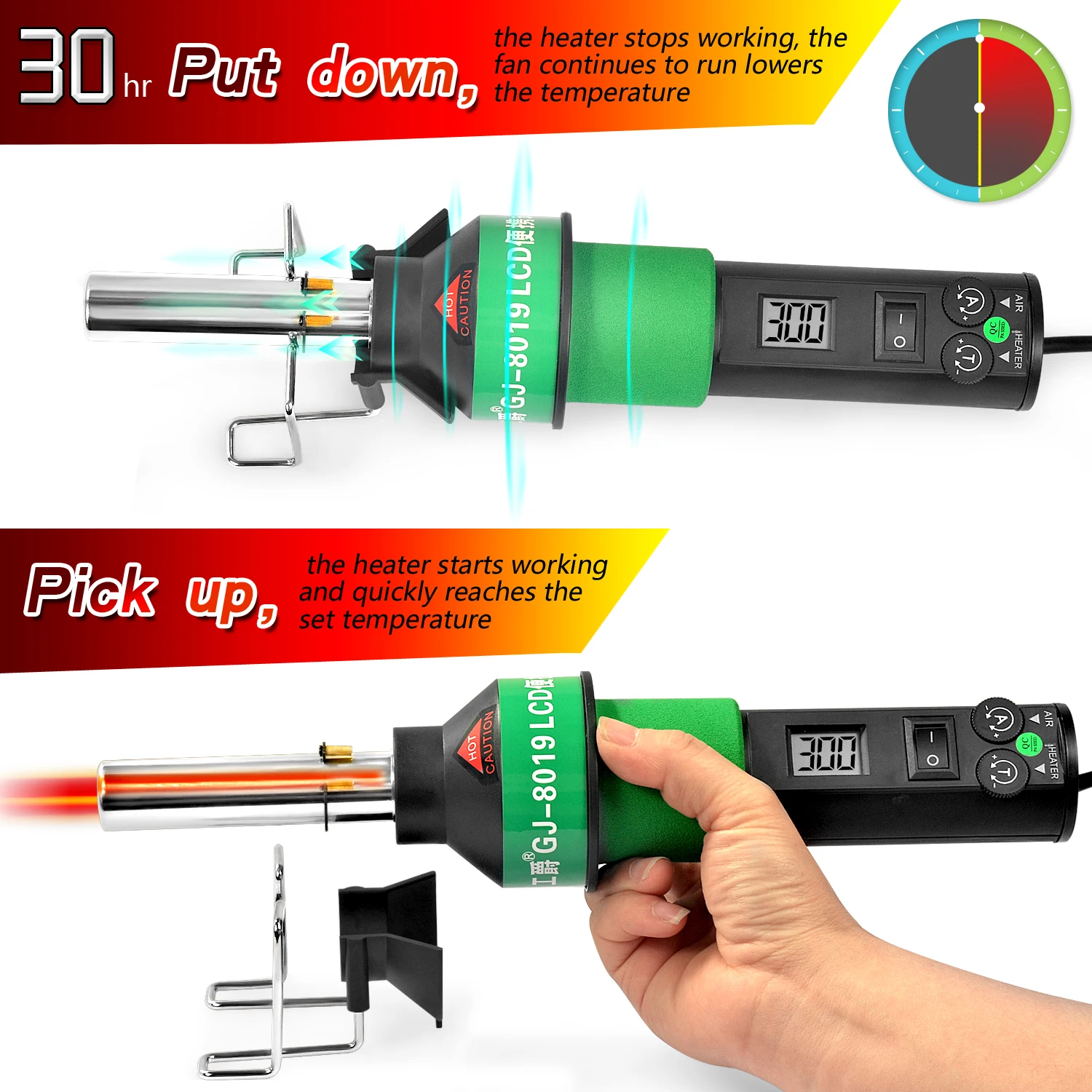8019LCD Hot Air Gun Brushless constont temperture 450W heat gun Portable Industrial with Brushless Fan Set Digital Control Disp