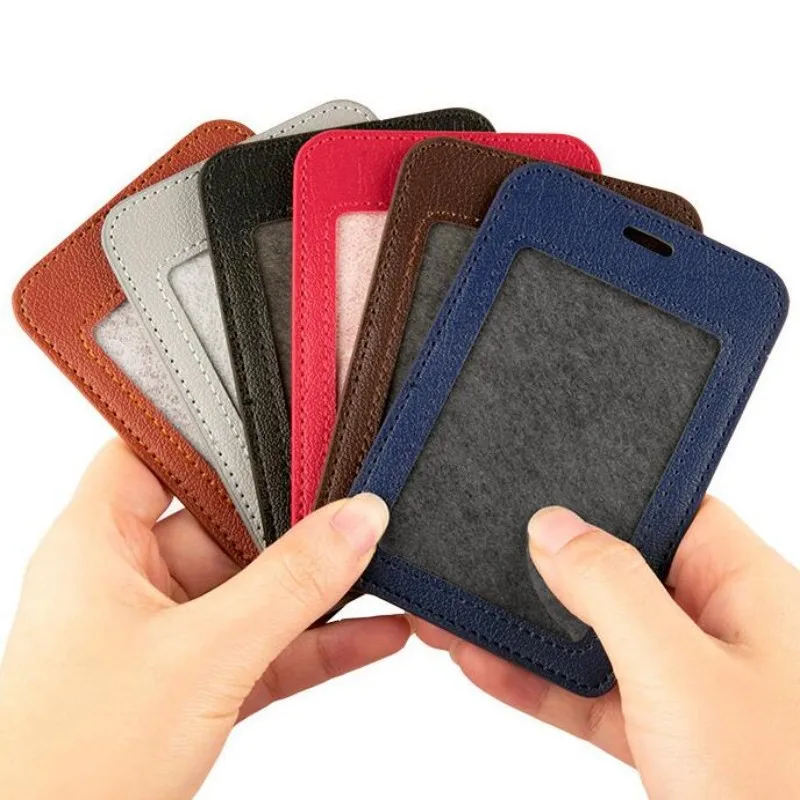 

New PU Leather Card Sleeve ID Badge Case Clear Bank Credit Card Badge Clip Badge Holder Accessories ID Card Holder