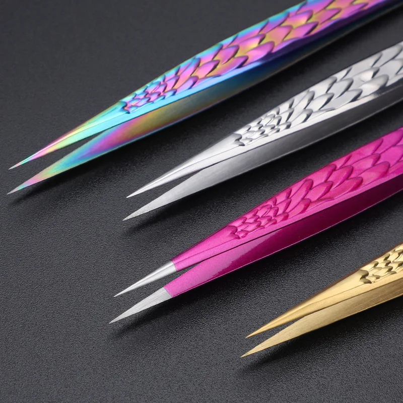 2PCS Tweezers For False Eyelashes Extension Stainless Steel Precision Pliers Fake Lashes Planting Clip Nail Art Makeup Tools