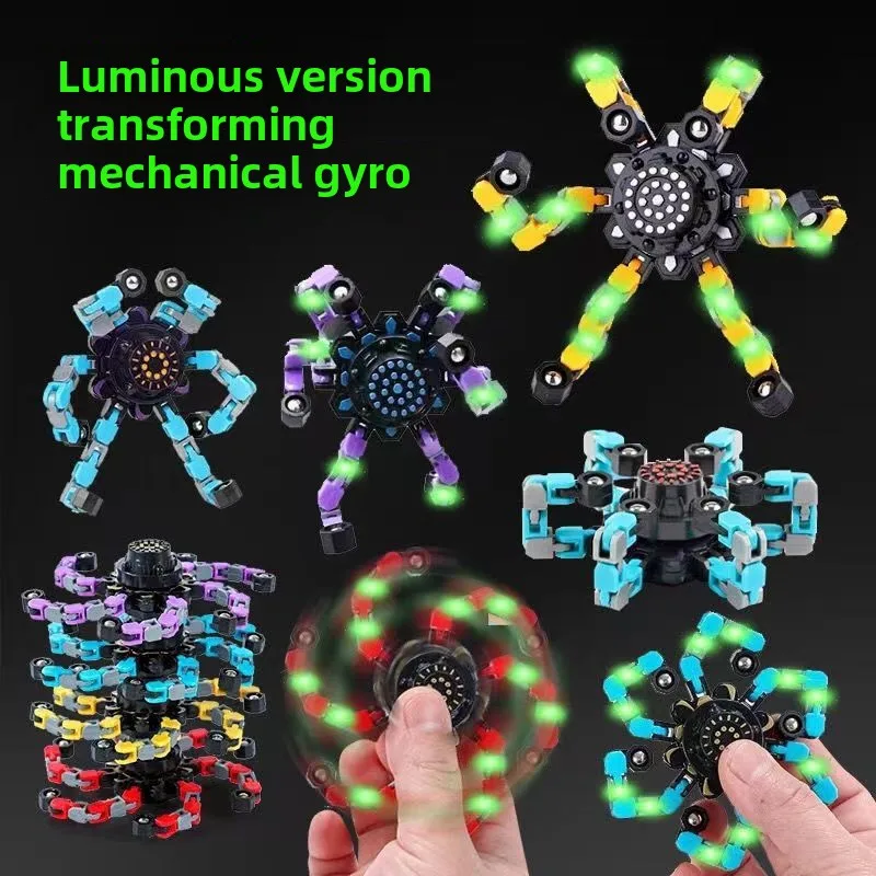 Transformable Fingertip Finger Fluorescent Gyro Toy Luminous Chain Rotating Puzzle DIY for Kids Adult Stress Relief Sensory Toys
