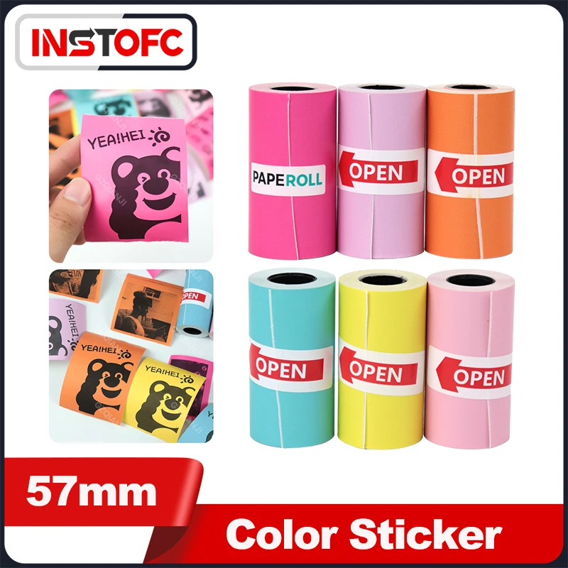 Mini Printer Thermal Paper Label Sticker Colorful Adhesive Self-adhesive Paper for Wireless Bluetooth Photo Inkless Printer 57mm