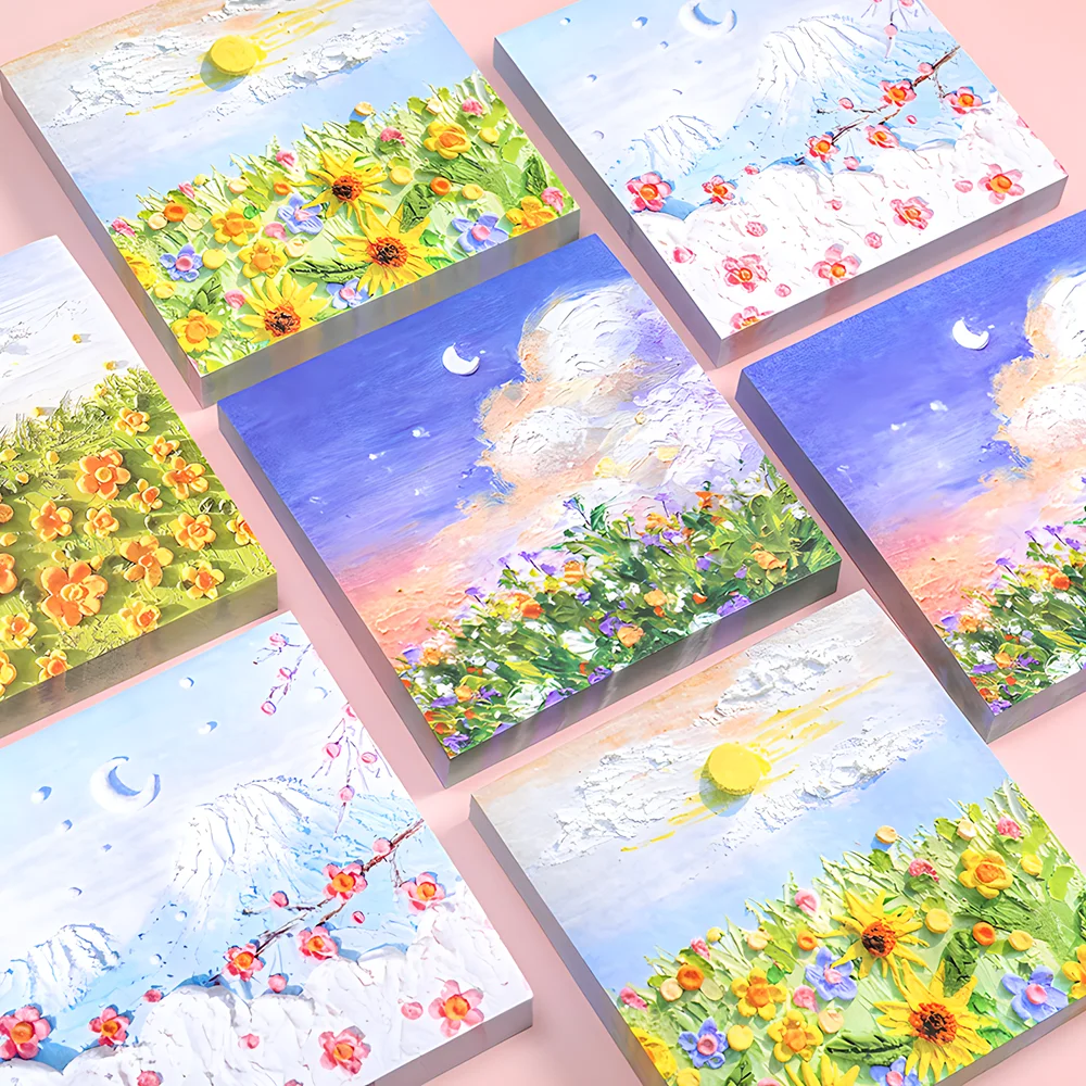 Vintage Fields Flowers Sticky Notes Cute Kawaii Painting Memo Pad Post Notepad Girl Journal Stationery Checklist To Do Index Tabliczka