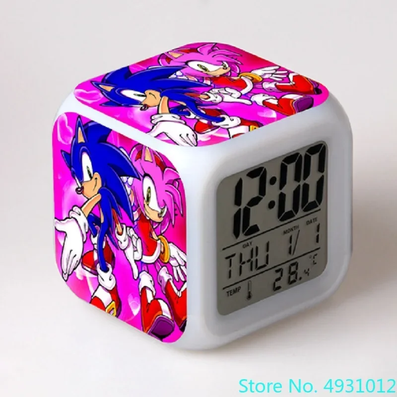 8x8x8cm Anime Sonic Figurine Toys sveglia elettronica orologio digitale orologio luminoso cambia colore bambini studente regalo per bambini