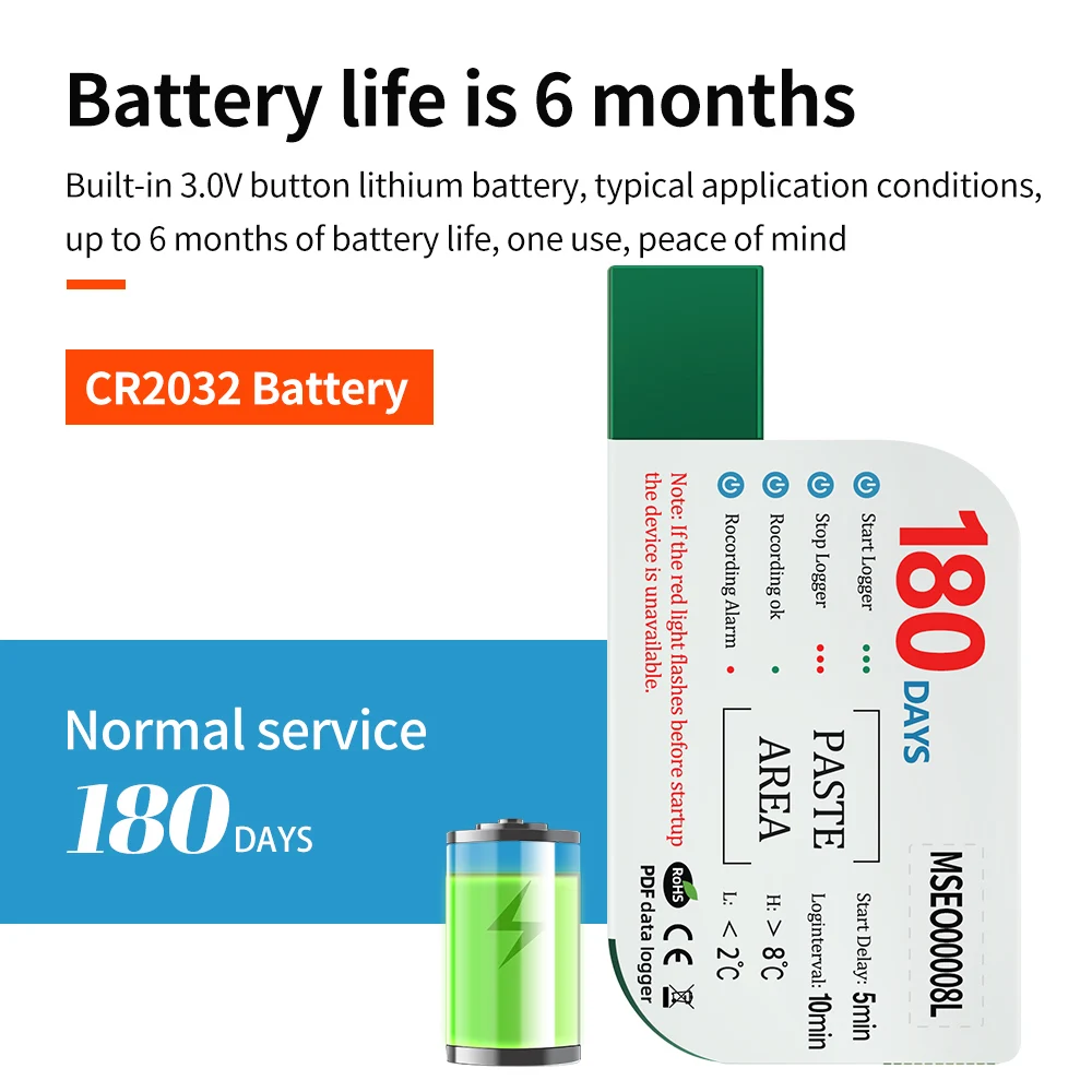 Disposable Temperature Data Recorder Waterproof 180 Days USB Logger PDF Report Temp Alarm LED Indicator for Transport Storage