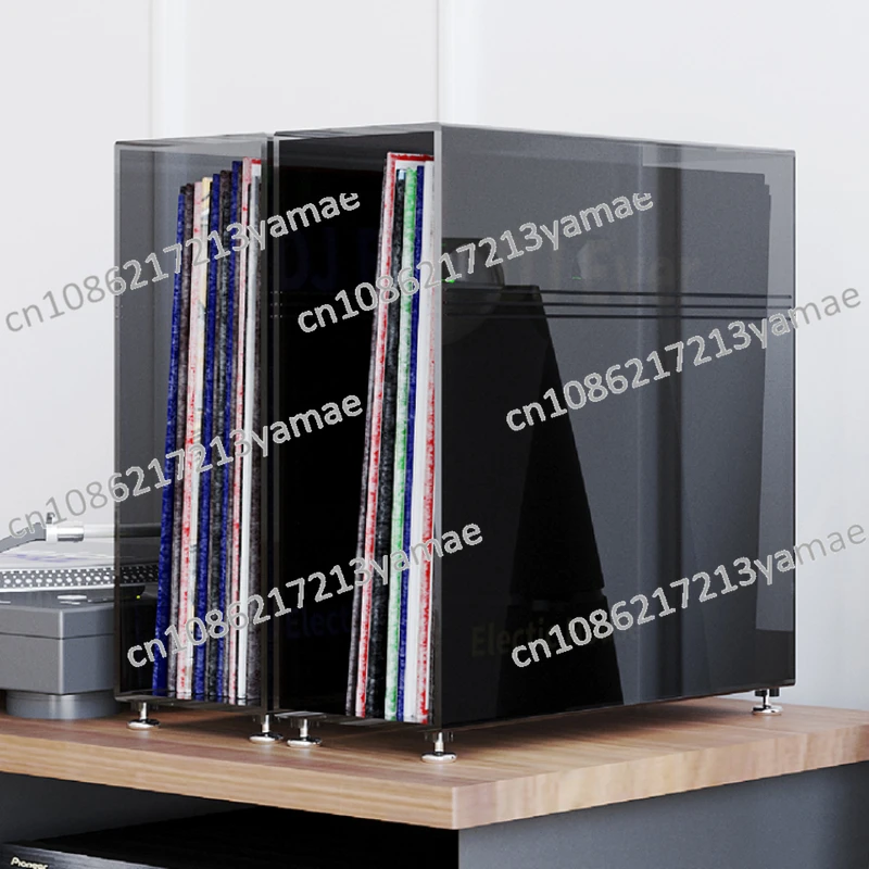 Gray square vinyl record holder, old record storage box, large capacity acrylic vinyl record storage box