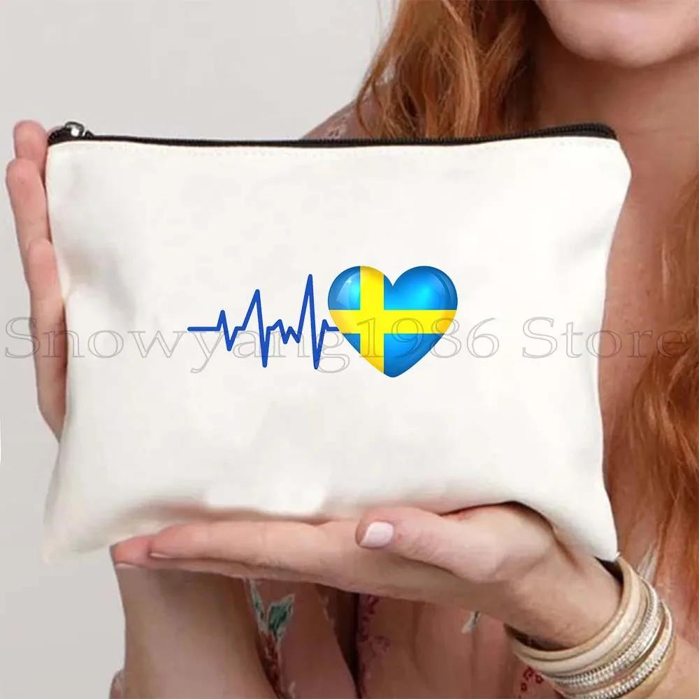 NETHERLAND PERU PORTUGAL ROMANIA TURKEY FINLAND INDIA ITALY POLAND SERBIA SWEDEN Heartbeat Flag Cosmetic Makeup Bag Pencil Case