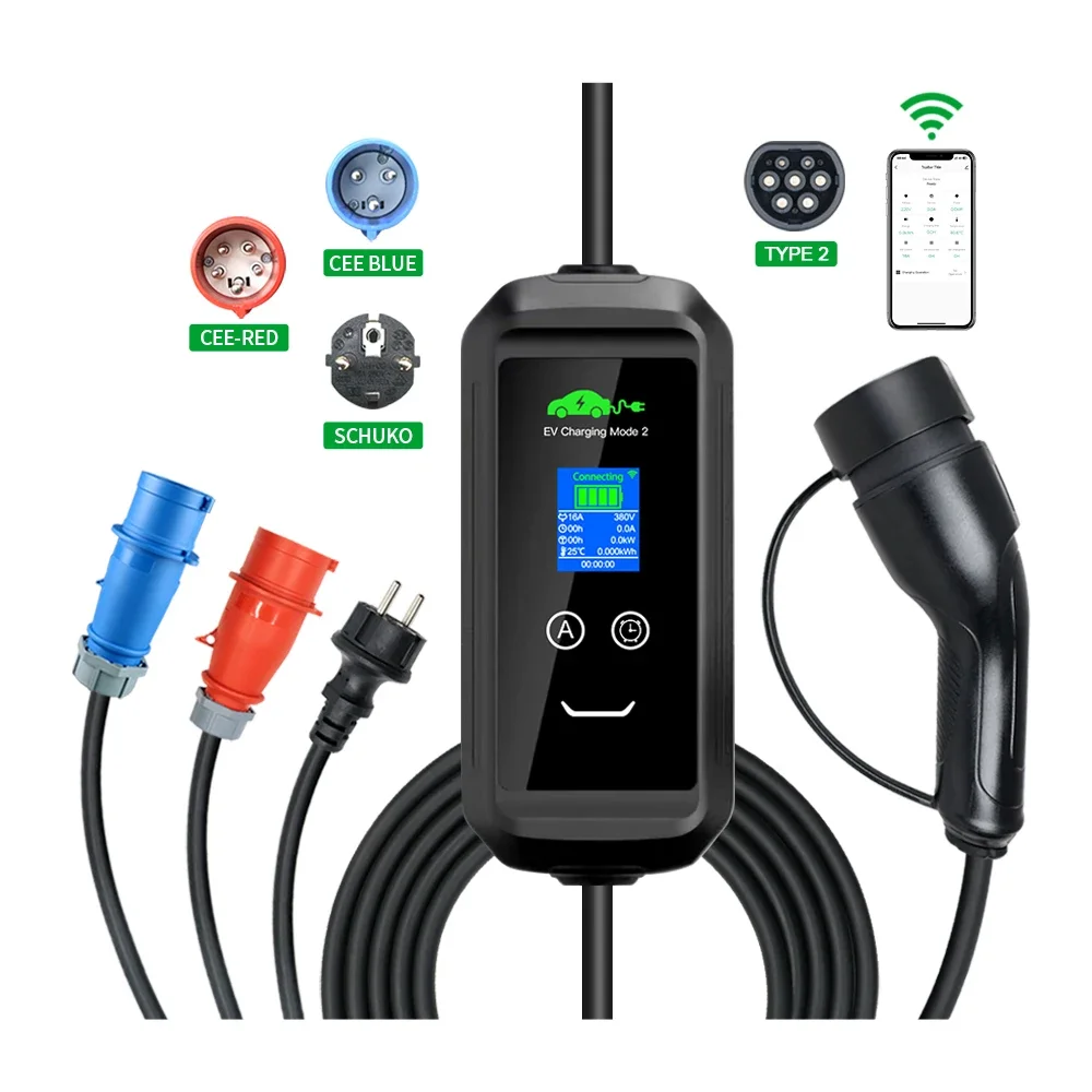 F2 GBT Type 2 Type 1 16a 32a 3.6 7kw 11kw 22kw schuko cee red blue evse home fast electric vehicle car portable ev charger