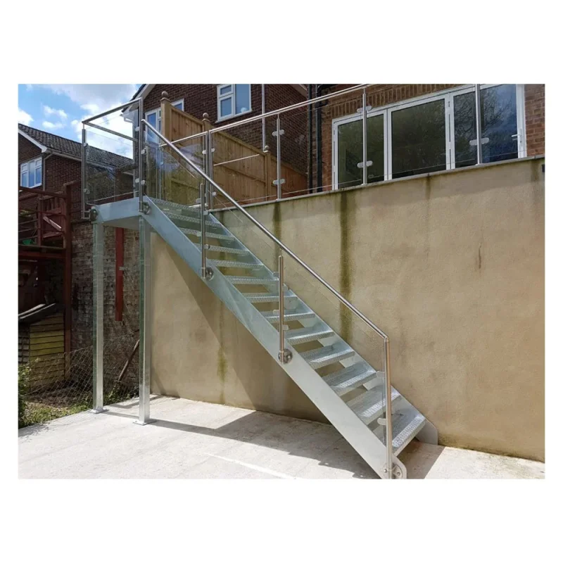 custom.Modern Staircase Metal Straight Double Sides Plate Stairs Glass Railing