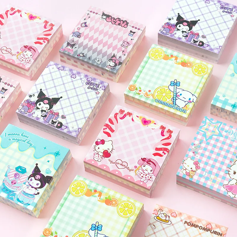 200PCS Sanrio Sticky Notes Hello Kitty Kuromi Cinnamoroll Kawaii Cartoon Anime Sticky Notes Thickened Student Message