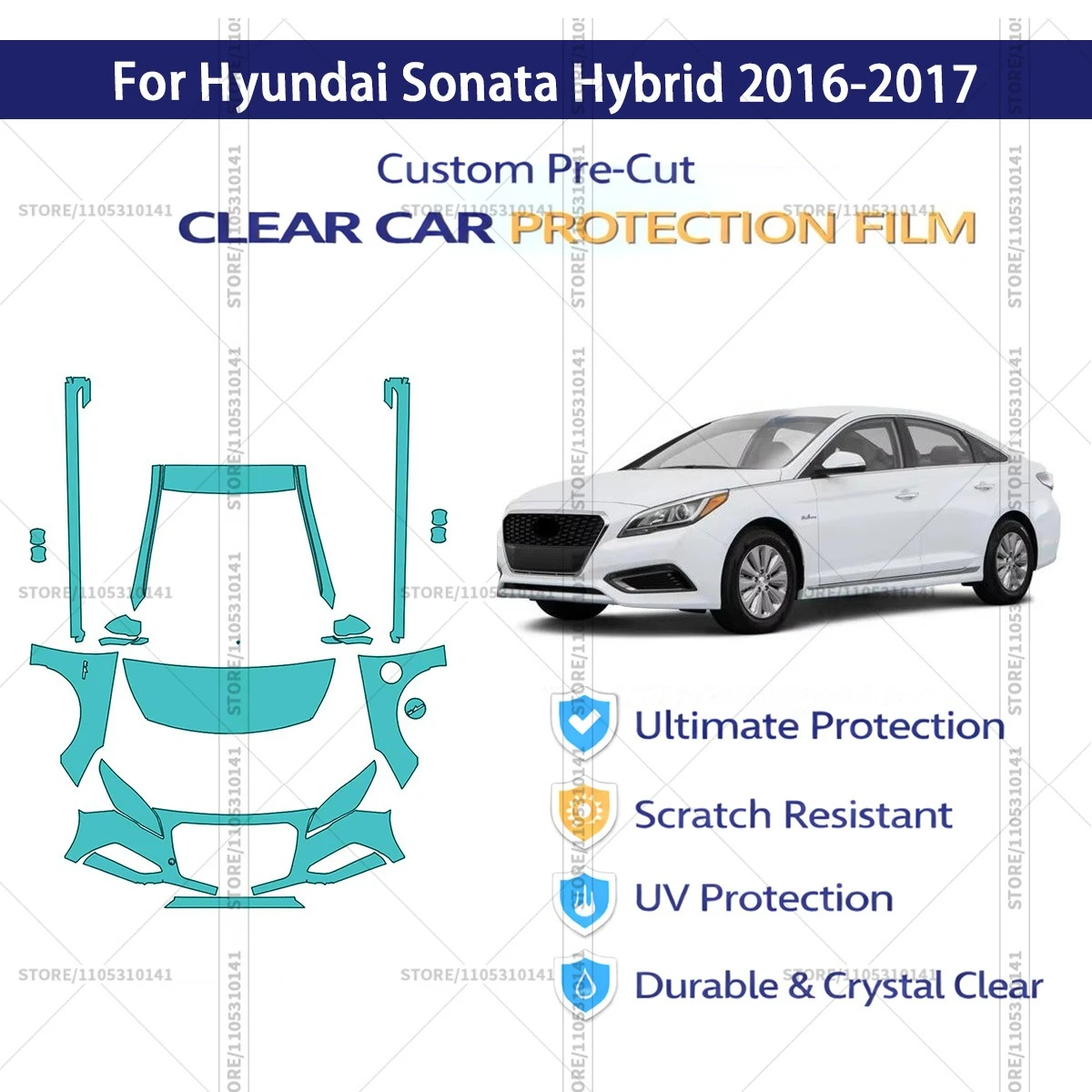 

Для Hyundai Sonata Hybrid 2016-2017: Предварительно вырезанная прозрачная защитная пленка (PPF) для автомобиля, комплект для передней части - PPF для порогов автомобиля