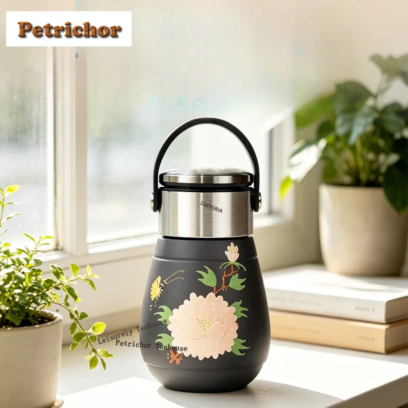 HOYIHM 400ml Yixing Purple Clay Thermos Cup Vacuum Flasks Thermal Mug Insulated Cold And Hot Water Bottle Coffee Tea Tumbler Tea