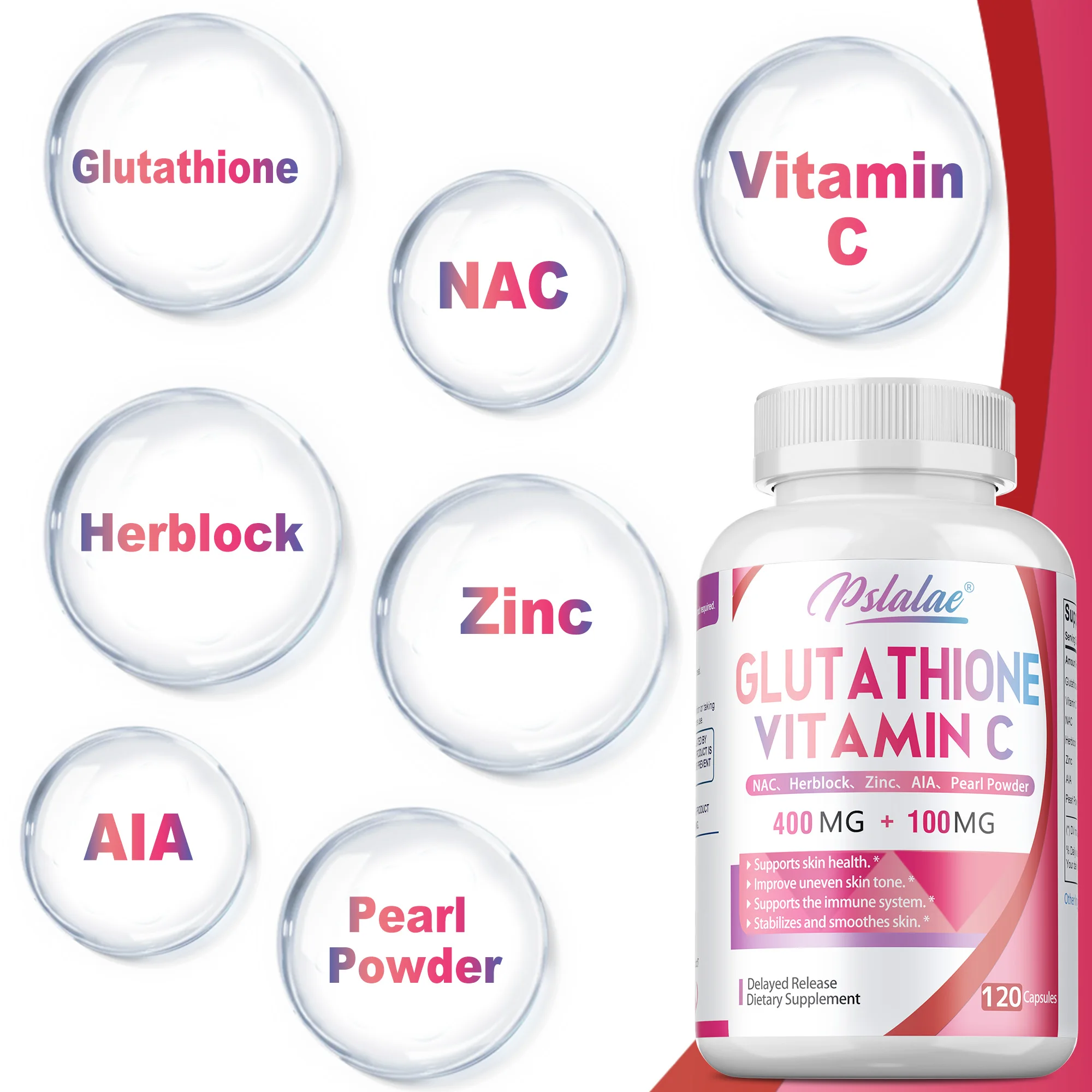 Glutathione & Vitamin C Supplement - Support Detoxification, Brain Health, Immune System and Liver Health, Antioxidant,Whitening