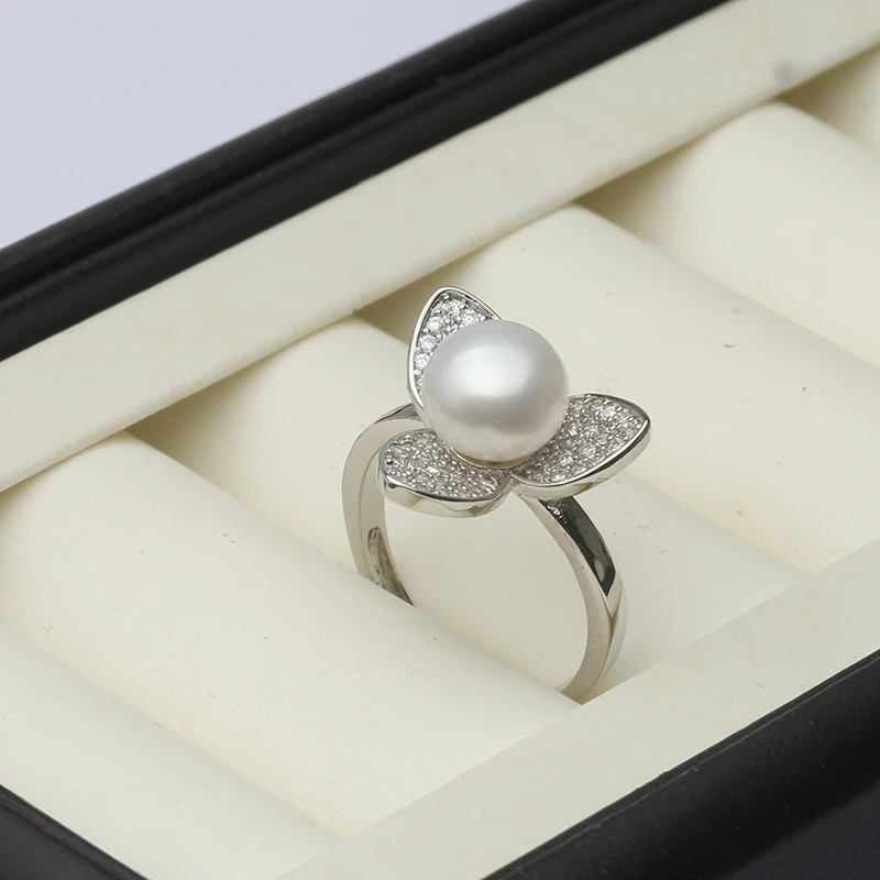 

Real Natural Freshwater Pearl Rings For Women,Sterling Silver Open Pearl Ring Adjustable Mother Wife Anniversary Gift