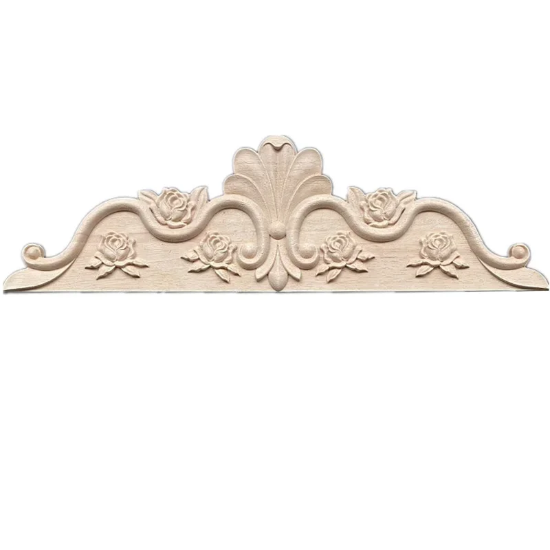 55cm Wood Figurines Onlay Decal Wood Applique Carved Retro Antique Large Long Floral Rubber Wooden Window Cabinet Home Furniture