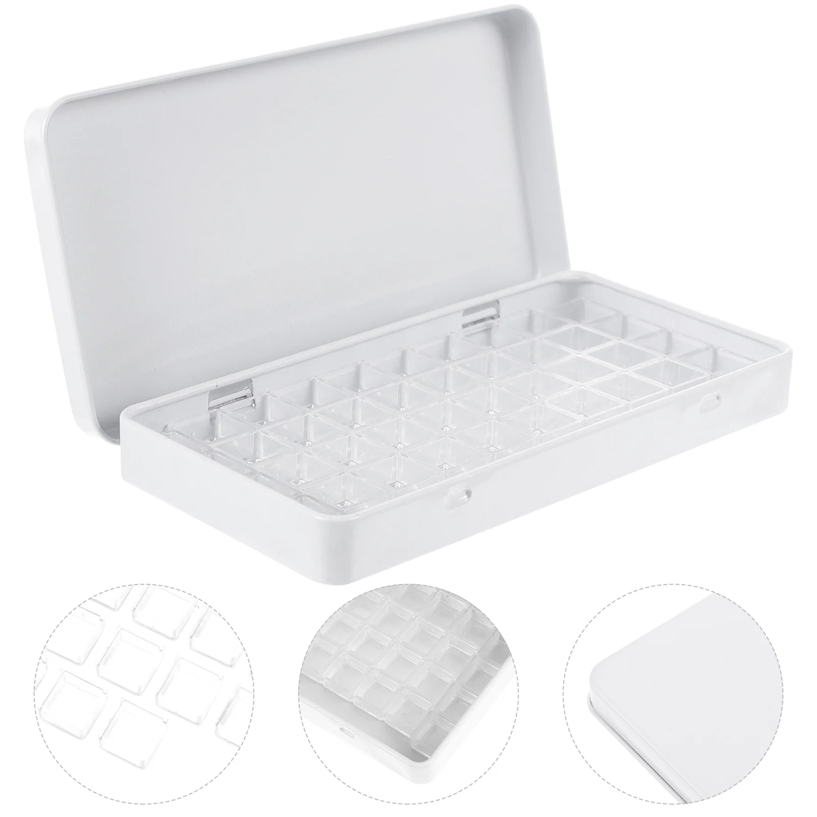 

Empty Watercolor Pans Grid White Serving Tray with Cover Palettes Paint Case Travel Mini Storage Caddy