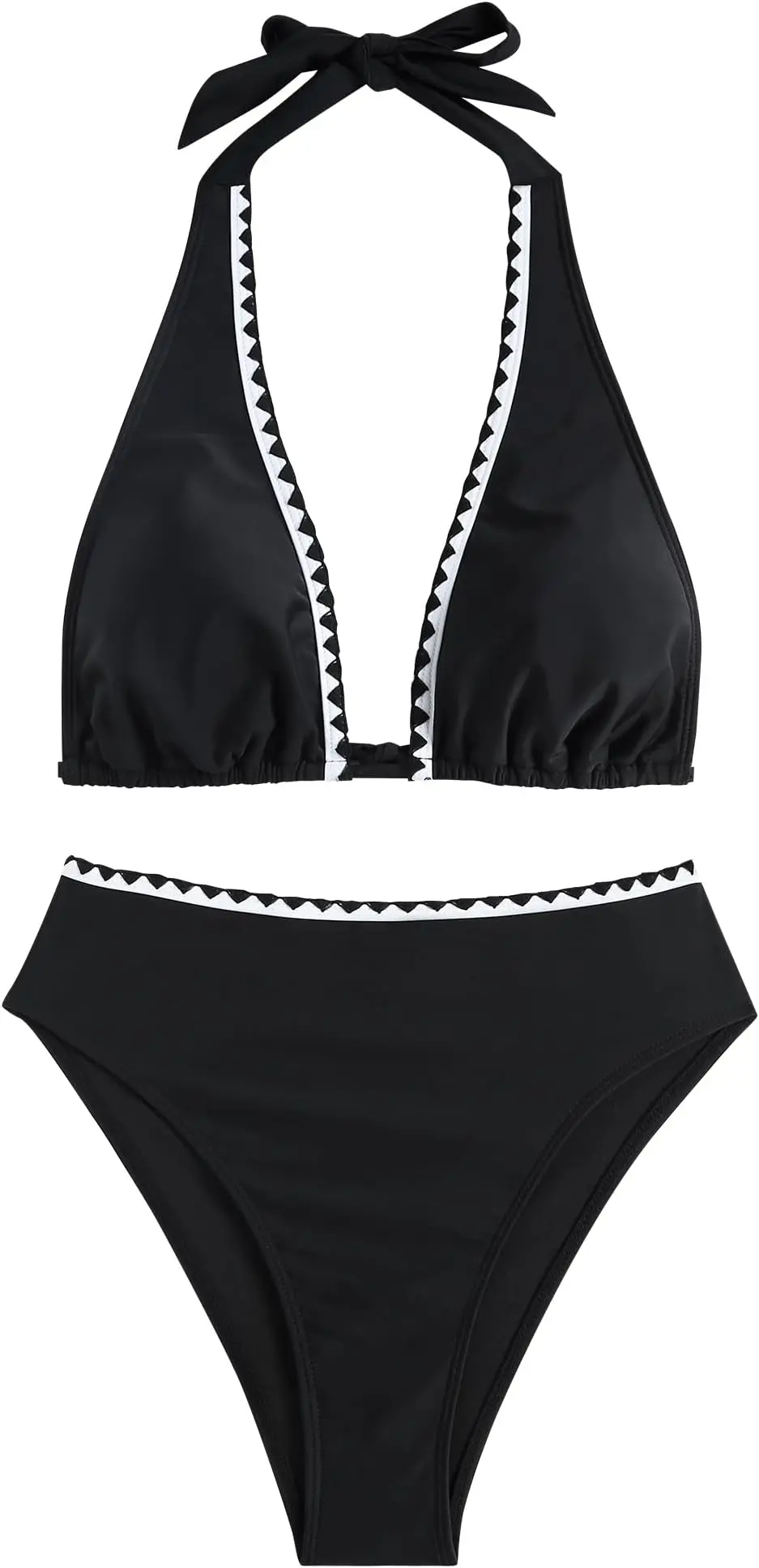 Womens High Waisted Bikini Sets Halter Floral Shell Stitch 2 Piece Swimsuits V Neck Tummy Control Bathing Suits