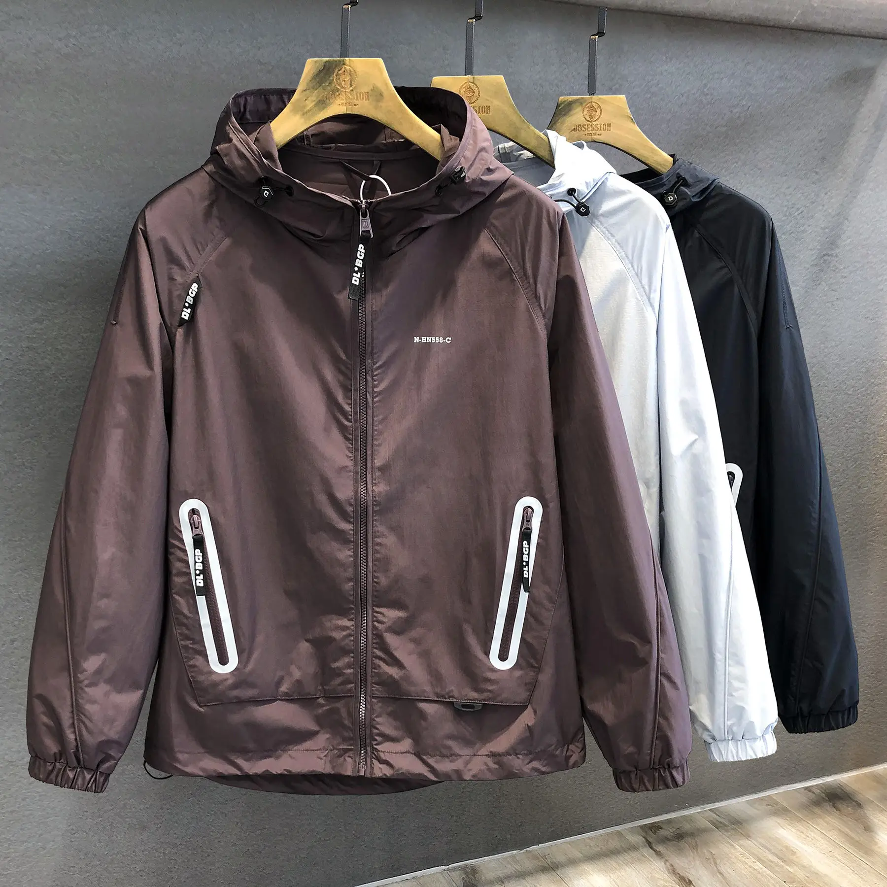 

Легкое дышащее мужское пальто Fiing Jaet из ледяного шелка с защитой от ультрафиолета, свободное уличное летнее пальто, длинное свеское пальто с капюшоном на молнии