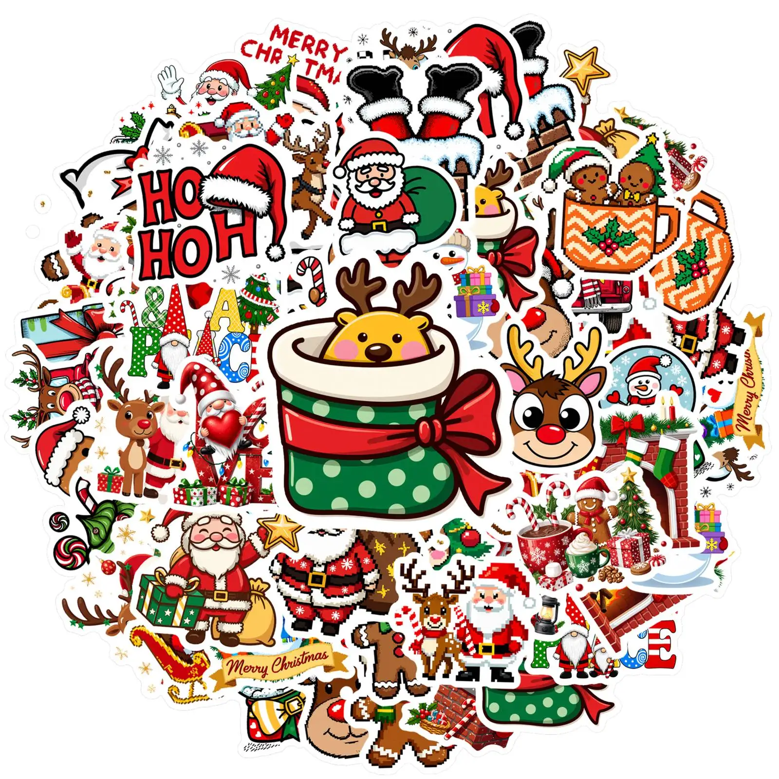 1set Merry Christmas Cartoon Stickers Cute Xmas Tree Santa Claus Elk Stationery Sticker Xmas Graffiti Decals For Luggage Laptop