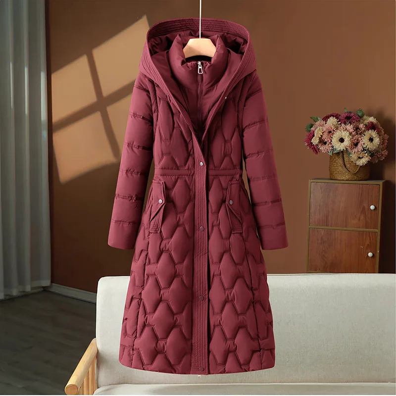 Women Parkas Coats Long Jackets Detachable Hooded Solid Zipper Pocket Cinched Waist Long Sleeves Loose Thick Casual 2025 Winter