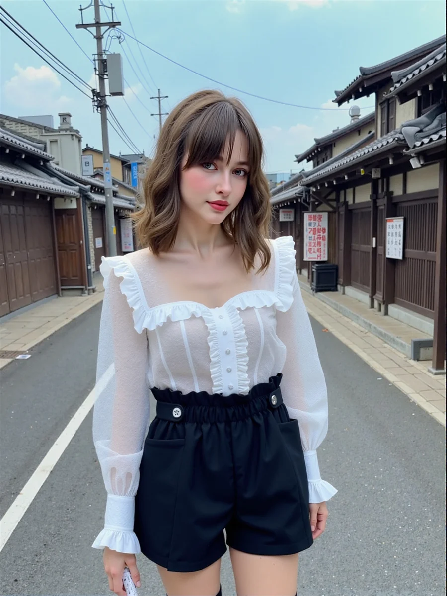 Pantaloncini a gamba larga in lana nera da donna da ufficio pieghettati bottoni classici a vita alta dimagranti femminili moda vintage chic elegante