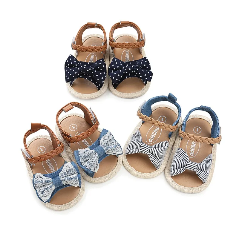 Fashion Girls Canvas Sandals Bow-knot Sandals Kids Beach Shoes Baby Walking Shoes First Walkers