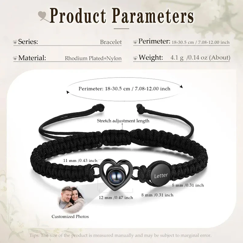 Gelang Foto Kustom, Gelang Huruf Kustom, Ukuran Dapat Disesuaikan untuk Semua Jenis Kelamin, Gelang Pasangan Gelang Tali Kepang, Perhiasan Foto Huruf