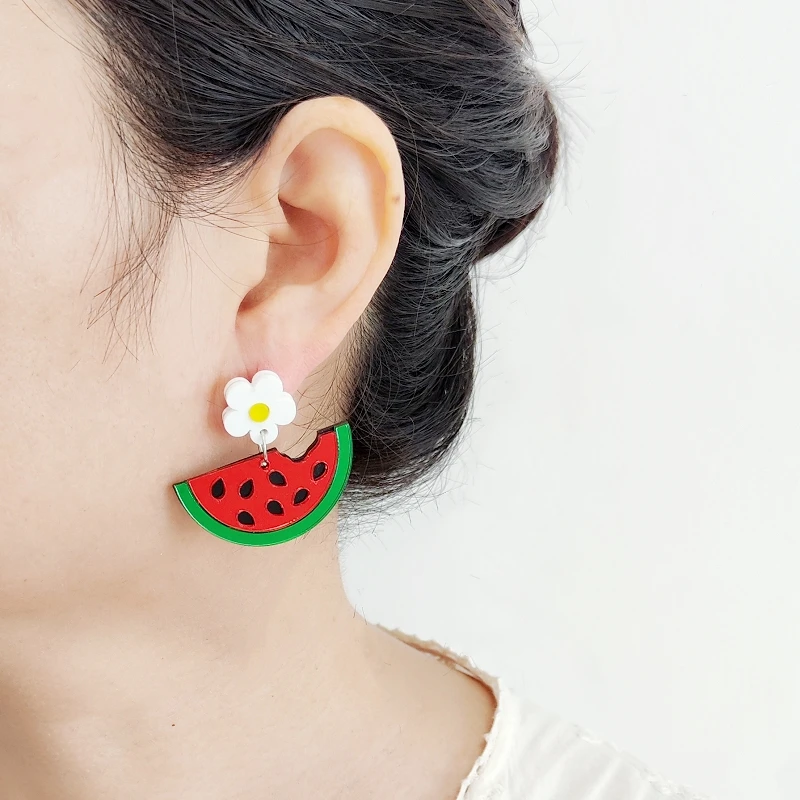 KUGUYS Funky Jewelry Fruit Drop Earrings for Women Casual Acrylic Watermelon Orange Accessories