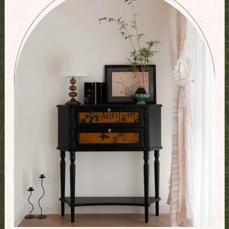 

French retro solid wood entrance table decorative display cabinet corridor opposite door strip several lockers