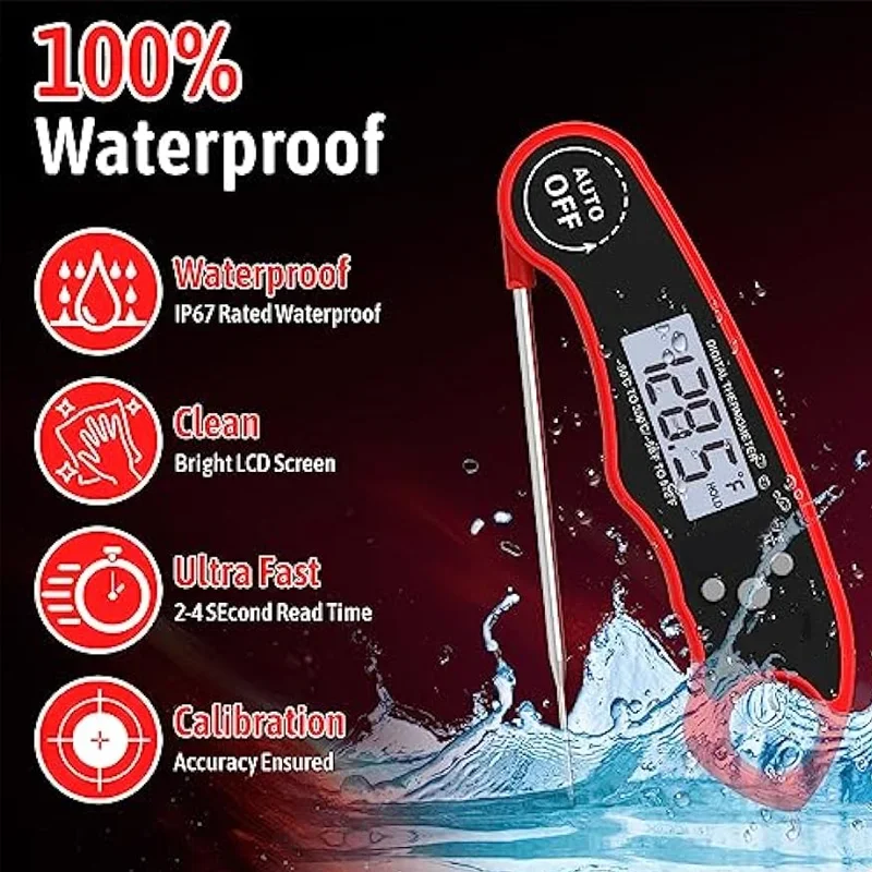 바비큐 요리용 디지털 고기 온도계, 접이식 방수 식품 프로브 온도계, 휴대용 오일 온도 계량기