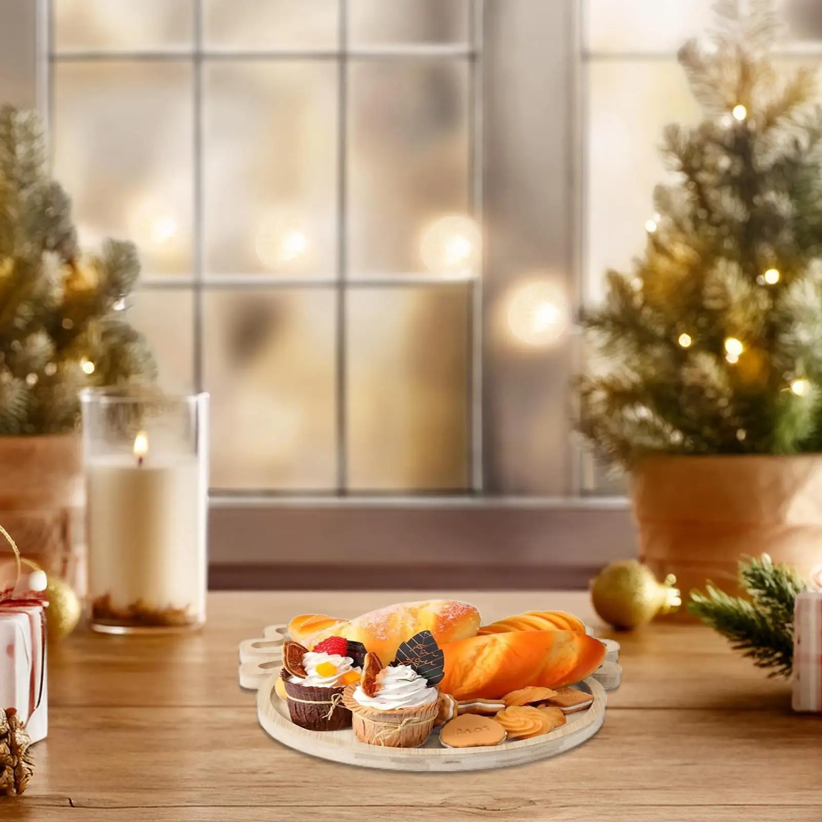 Tablero de queso navideño, bandeja de madera para servir Papá Noel, centro de mesa de queso, plato de exhibición de alimentos de cocina para carnes