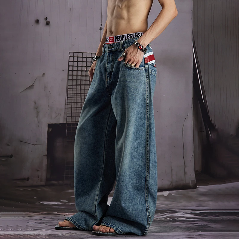 LUZHEN 2026 New Vintage Back Printed Pattern Loose Straight Jeans Men Fashion Handsome High Quality Wide Leg Denim Pants JY8899