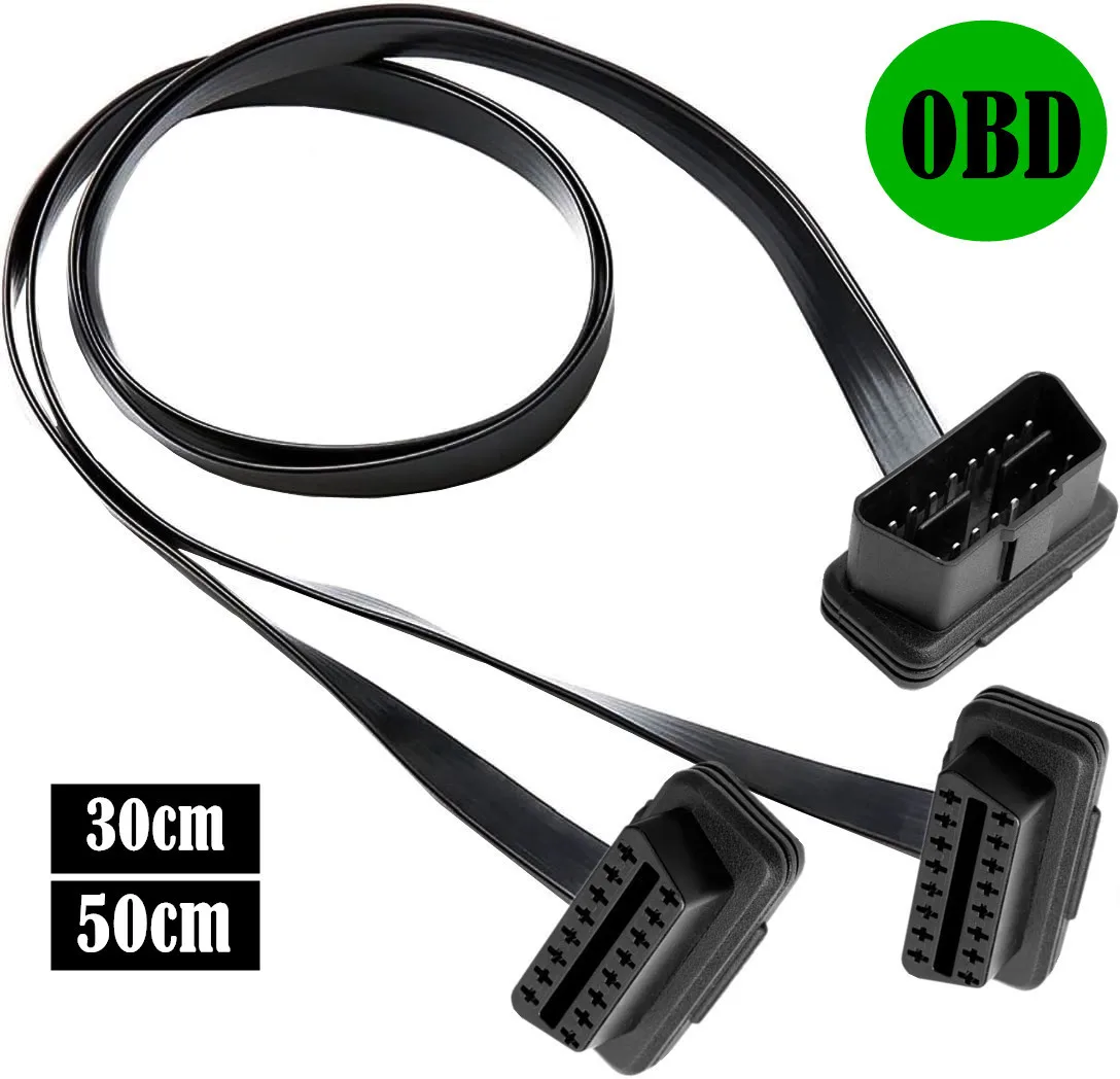 

OBDII OBD2 Flat Noodle 16 Pin 8pin 1 in 2 Splitter Extension Cable Adapter Cable 30cm 60cm