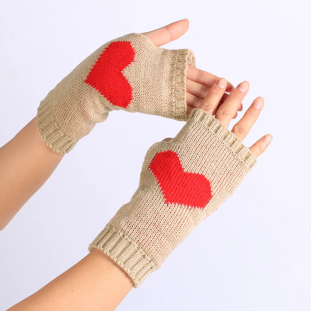 Arm Warmers for Women Hand Sleeves Sweat-Heart Wool Cuffs Cute Warm Gloves Love Knitted Autumn Winter Student Writing Sleeves