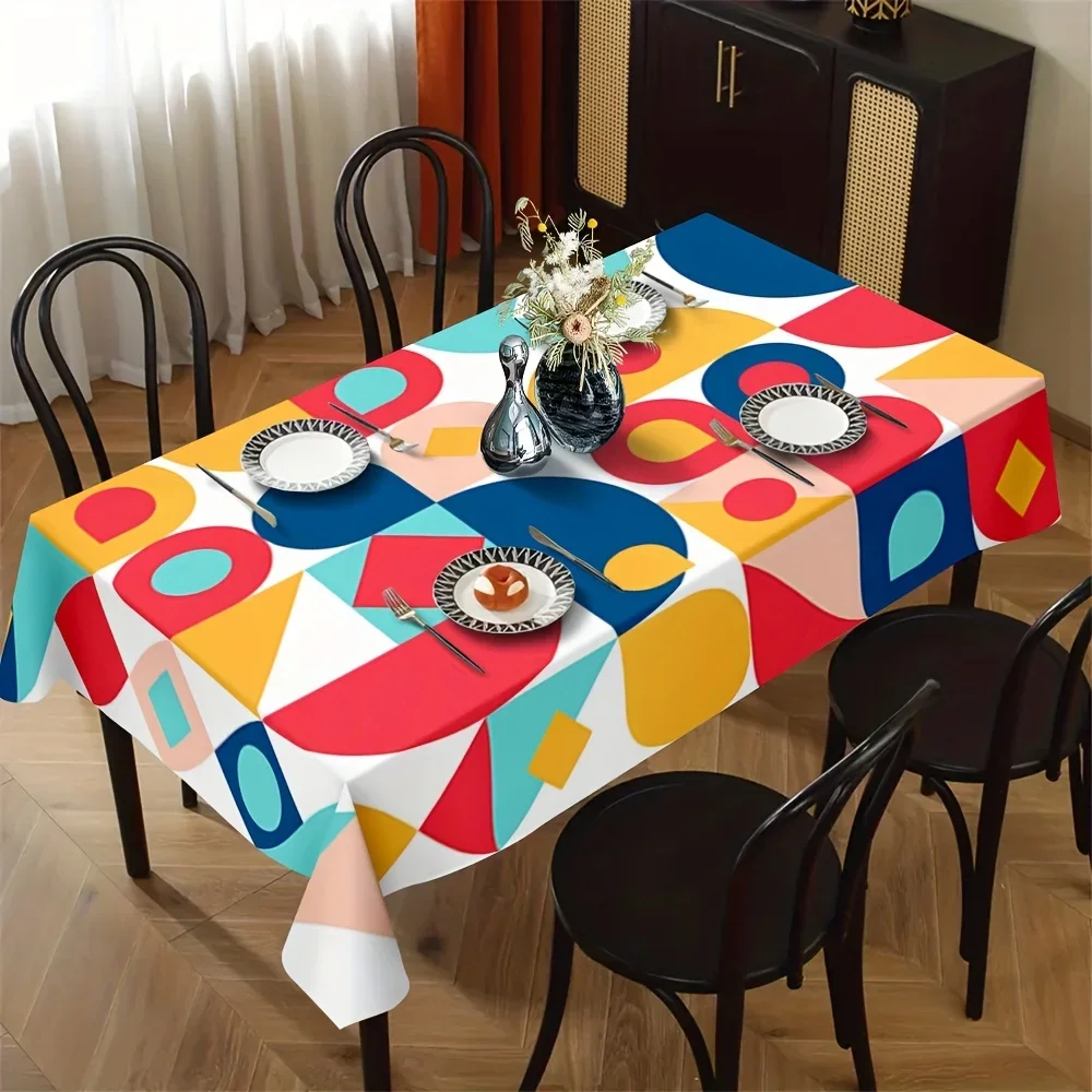 Geometric pattern, rectangular, polyester tablecloth, fashionable, artistic and elegant.