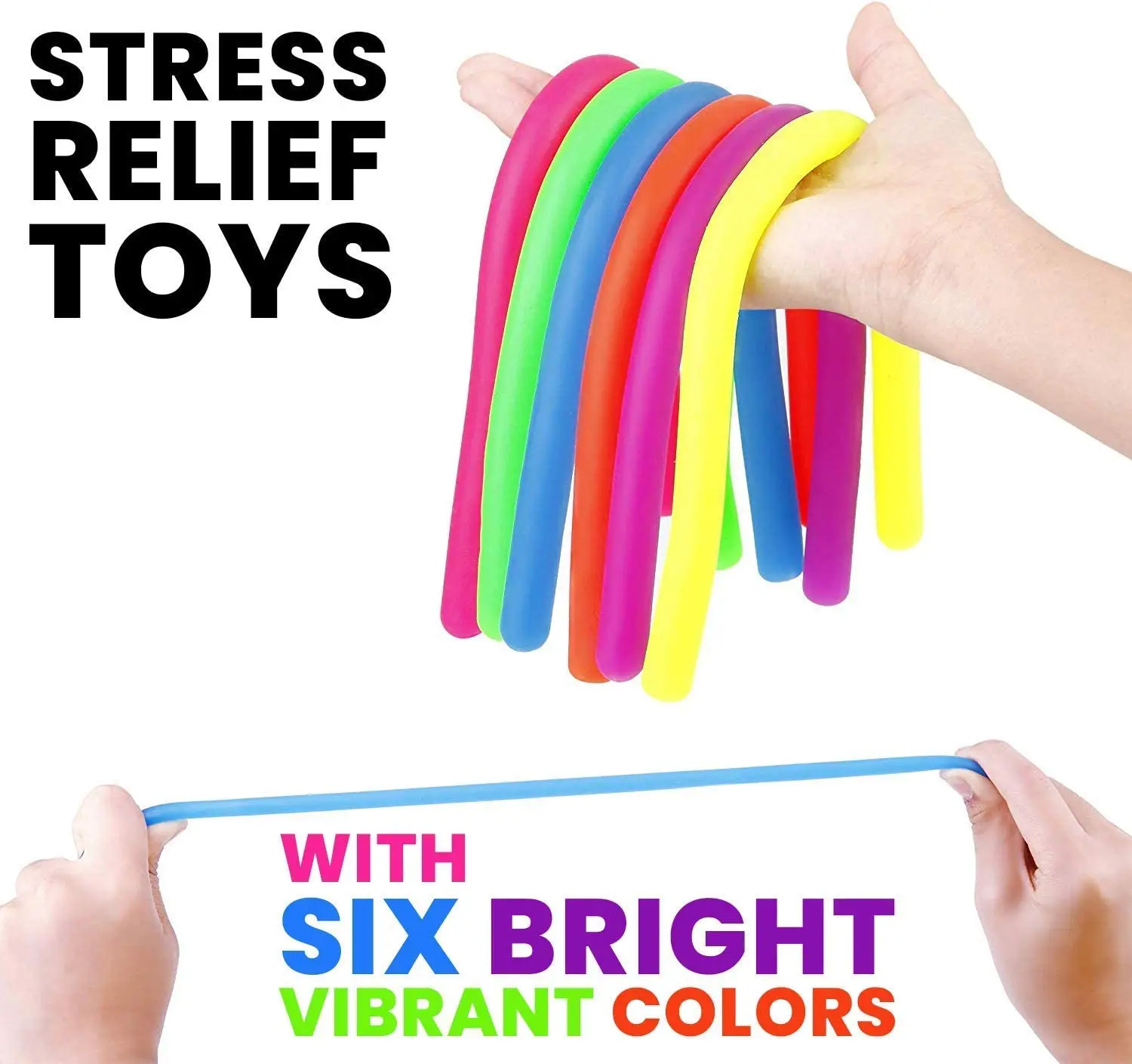 6 Pack Stretchy String Noodles Sensory Fidgets Toys Resistance Squeeze Strengthen Arms Stress Reliever Toys for Kids Adults