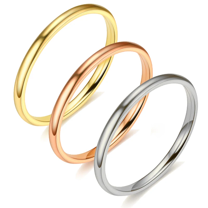 Maxmoon 2020 2mm Thin Rose Gold Anti-Allergy Smooth Simple Titanium Steel Wedding Rings for Women Valentine's Day Present