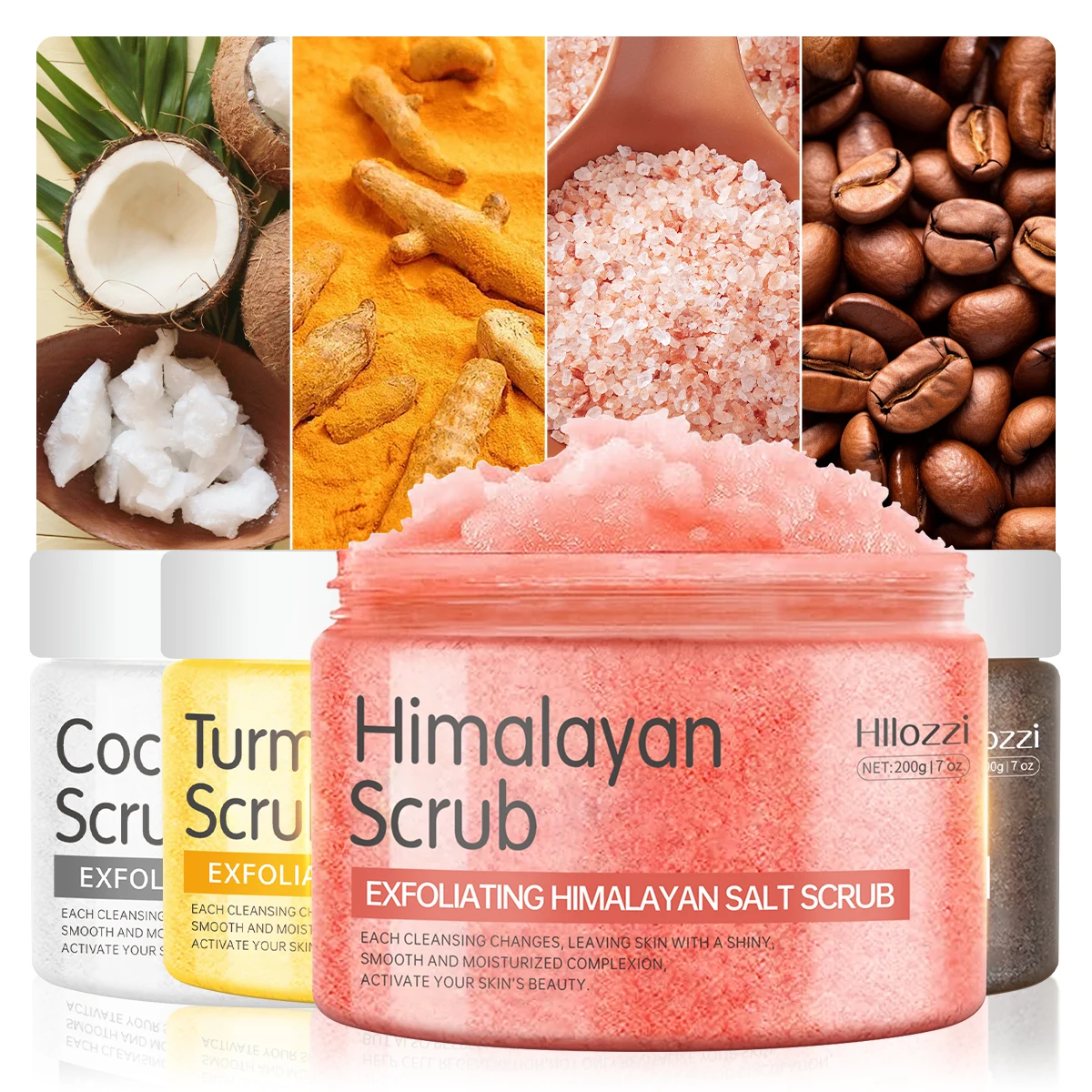 200g Himalayan Salt Body Scrub Exfoliating Deep Cleansing Turmeric Moisturizing Hydrating Coconut Coffee Smooth Skin